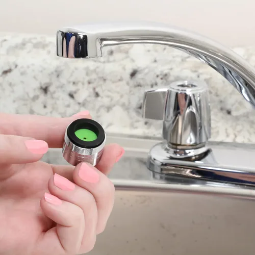 Vista 8 de Danco 10485 Aireador de grifo de ahorro de agua extra de doble rosca, verde, 1.0 GPM, cromado