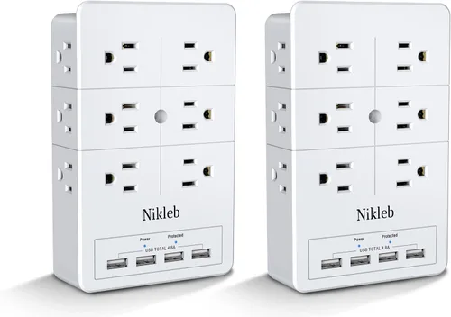 Vista 12 de Cargador de pared con protector de sobretensiones, regleta de alimentación con 12 tomas de corriente alterna anchas, bloques de carga USB de 4