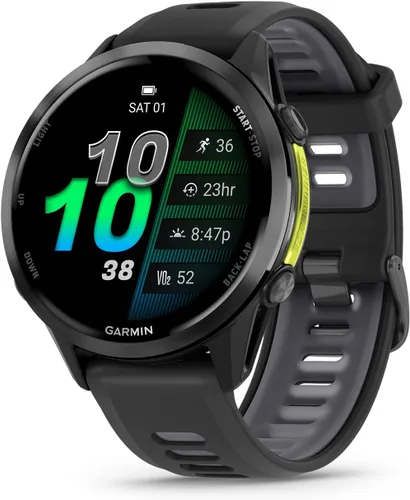 Garmin® Forerunner® 970, Reloj inteligente premium para correr y triatlón con GPS, pantalla AMOLED, linterna LED incorporada, titanio DLC gris