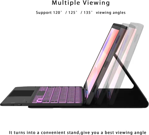 Vista 6 de Funda con teclado retroiluminado de 7 colores para Samsung Galaxy Tab S10 Lite/S9 FE/S10 FE 5G 10.9 pulgadas/Tab S9 de 11 pulgadas con soporte