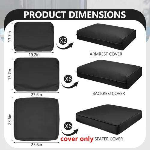 Vista 2 de Juego de 14 fundas de cojín impermeables para patio al aire libre, se adaptan a 6 asientos de mimbre de ratán seccional, fundas de repuesto