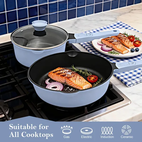 Vista 6 de Sartén antiadherente de 10 pulgadas de profundidad con tapa, sartén antiadherente de 4 cuartos de galón, utensilios de cocina no tóxicos, compatible