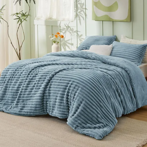 Vista 15 de Bedsure Edredón tamaño individual/individual XL - GentleSoft Juego de edredón de 2 piezas de forro polar de doble cara blanco esponjoso, acogedor