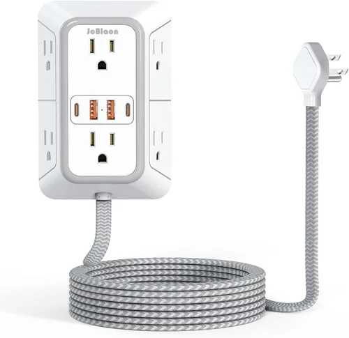 Vista 13 de JcBlaon Extensor de Enchufe Protector de Sobretensiones - Divisor de 6 Salidas con 4 Puertos USB (2 USB C), Expansor de Enchufes Múltiples Cargador