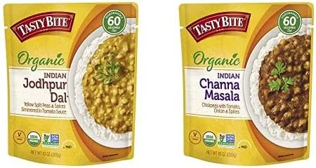 Tasty Bite Lentejas indias Jodhpur (10 onzas, paquete de 6) + plato principal indio Channa Masala (60 onzas, paquete de 6) | Apto para microondas,