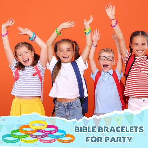 Vista 6 de Gueevin 60 Pulseras con Versículos Bíblicos para Niños Pulseras de Escrituras Cristianas Pulsera de Jesús Religiosa Motivacional Regalos Escolares