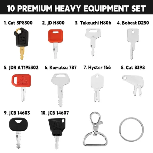 Vista 4 de 10 piezas Juego de llaves para equipo pesado, kit de llave maestra de encendido para construcción compatible con John Deere Hitachi Case New Holland