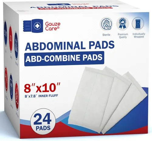 Vista 7 de GauzeCare Almohadillas Abdominales Estériles 5x9 pulgadas Paquete de 20 Extra Absorbentes y Gruesas, Almohadillas Combinadas Empaquetadas