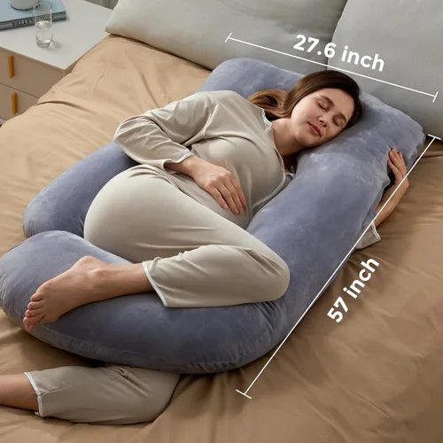 Vista 3 de Momcozy Almohadas de embarazo para dormir, almohada de maternidad de cuerpo completo en forma de U con funda extraíble, soporte para espalda