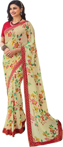 Rihana fashion Ropa de fiesta india para mujer, estampado de sari con blusa sin coser, talla 49, talla única