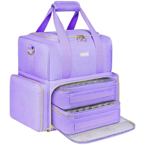 Vista 10 de Organizador de esmalte de uñas con capacidad para 80 botellas y una lámpara de uñas, estuche de transporte de esmalte de uñas con 2 bolsas