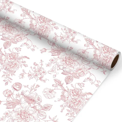 JarThenaAMCS Papel de regalo floral de oro rosa, mini rollo, 17 pulgadas x 32.8 pies, papel de regalo de flores vintage, papel de arte decorativo
