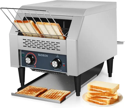 Tostadora comercial de 300 rebanadas/hora 1900 W, tostadora industrial de alta resistencia, horno eléctrico de acero inoxidable con tubo de