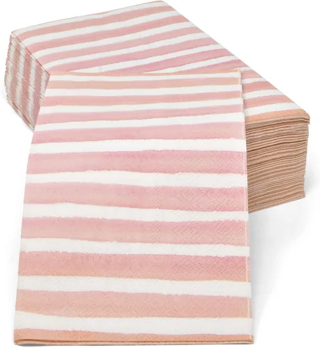 Vista 6 de Gift Boutique 100 servilletas de 3 capas desechables de papel a rayas rosas y blancas para cena, servilletas de mano para baño, tocador, vacaciones