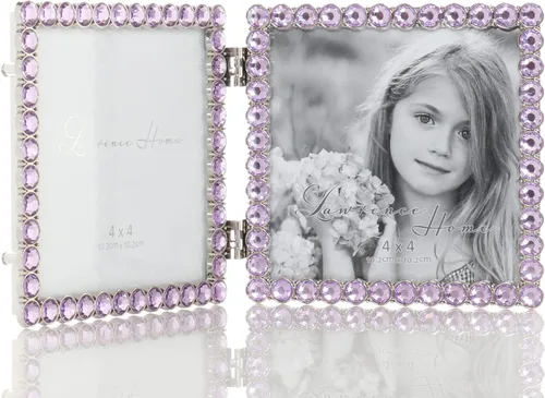 Vista 3 de Marco doble brillante de metal plateado 4x4 - Lila brillante
