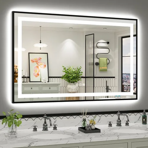 Vista 58 de Briivue Espejo de baño LED de 20 x 28 pulgadas con luces, retroiluminado y frontal iluminado, espejo de tocador de baño con luz antiniebla