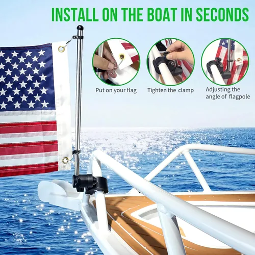Vista 4 de Bastón de púlpito de barco de acero inoxidable para montaje en riel (7/8" - 1-1/4"), asta de bandera marina de yate de barco (1 unidad)