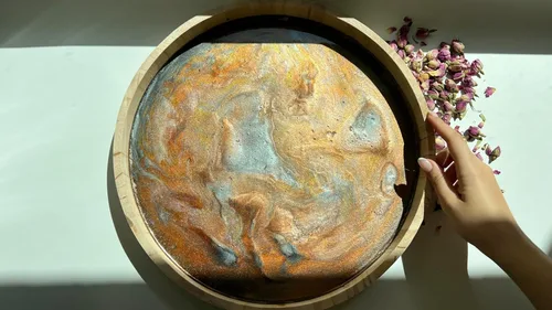 Vista 2 de Bandejas redondas de madera para servir, bandeja de desayuno anidada, bandejas de madera para organizar y catering