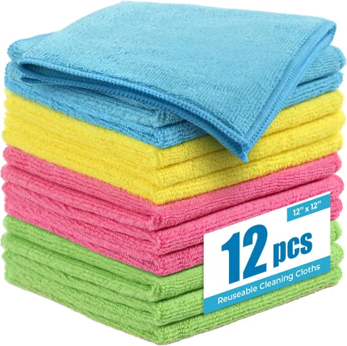 Vista 12 de Paquete de 12 paños de limpieza de microfibra, 12 x 12 pulgadas, color gris, para autos, trapos de microfibra súper absorbentes, sin pelusas