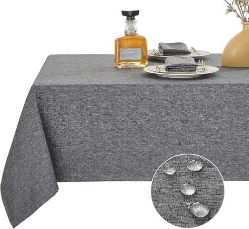 Vista 7 de Mantel rectangular, impermeable y resistente a las manchas, estilo lino, estilo granja, lavable de imitación decorativo, mantel de tela para cocina