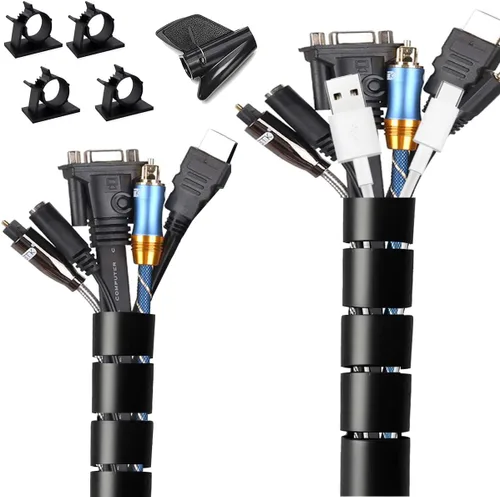 Vista 13 de Fundas blancas para organización de cables, 2 protectores de cables para cable USB, cable de alimentación de audio y video, protege a gatos, perros
