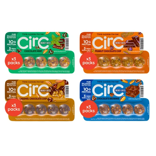 Vista 3 de CirC Energy Bites - Paquete variado Chocolate Lovers 12 unidades de bolas de proteína sin gluten - 10g de proteína, granos integrales, frutos secos