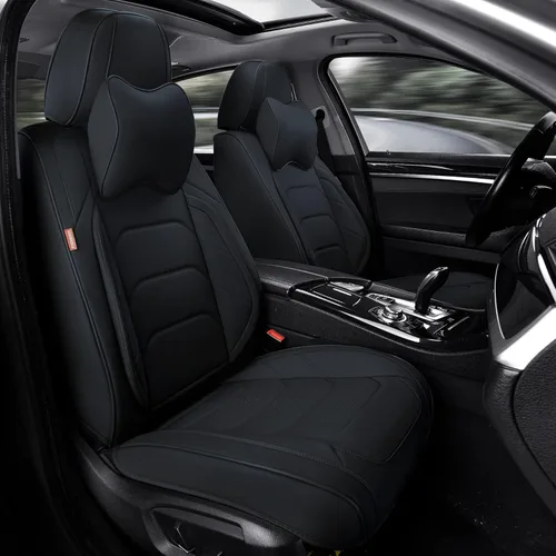 Vista 19 de TIEHESYT - Par de fundas de asiento delantero de automóvil, 2 cojines de cuero de napa transpirable, ajuste universal para la mayoría