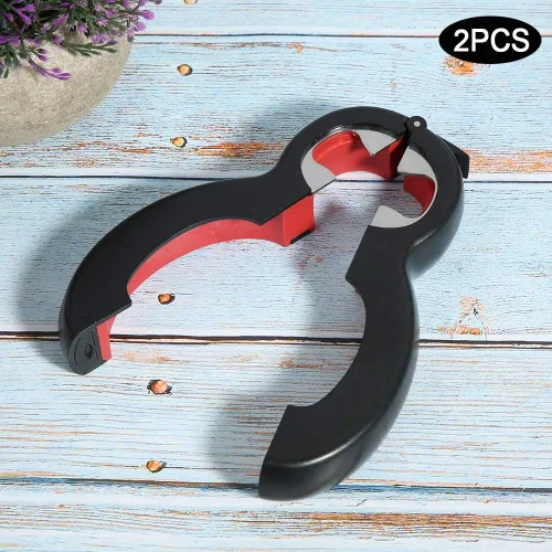Vista 4 de Abrelatas manual, negro y rojo, portátil, abridor de botellas de mano, herramienta de cocina para anillos de extracción de latas para tapas de latas