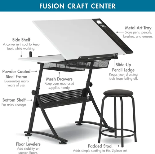 Vista 8 de Studio Designs - Escritorio de arte con bandeja de 24 pulgadas y taburete, color carbónblanco