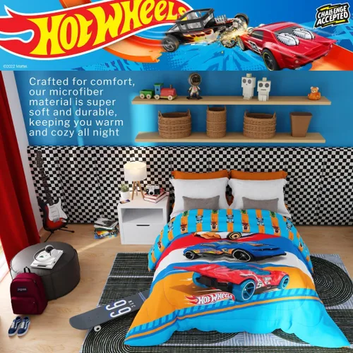 Vista 4 de Franco Ropa de cama para niños, edredón reversible de microfibra súper suave, tamaño individual/matrimonial, Hot Wheels