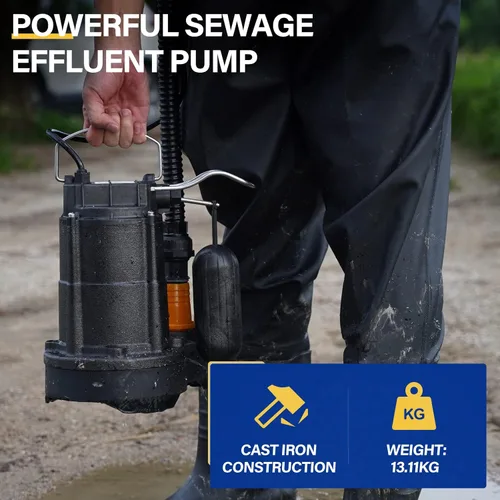 Vista 2 de Acquaer Bomba sumergible de aguas residuales/efluentes de 1/3 HP, bomba de sumidero de hierro fundido de 3680 GPH con interruptor de flotador