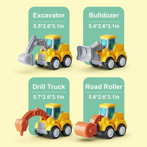 Vista 2 de D-KINGCHY Vehículo de construcción de juguetes para niños pequeños, excavadora para presionar y llevar, camión de perforación y rodillo