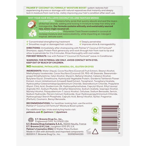 Vista 3 de Palmer's Fórmula de aceite de coco Moisture Boost Protein Pack, tratamiento capilar para cabello seco, dañado, sobreprocesado y teñido, 2.1 onzas