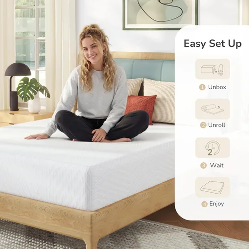 Vista 8 de MLILY - Colchón Queen en una caja, colchón de 10 pulgadas para cama plataforma tamaño doble, diván, de espuma viscoelástica de té verde de firmeza