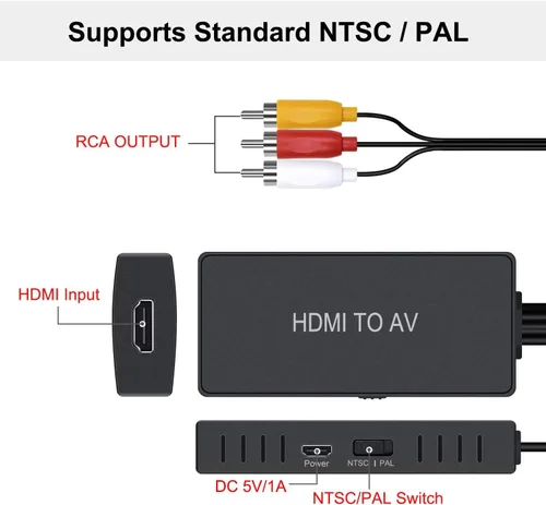 Vista 5 de LVY HDMI to RCA Converter, Composite Video Audio Converter Adapter, HDMI to AV Adapter, Supports PAL/NTSC for Fire Stick and Roku，Blu-Ray, DVD Player