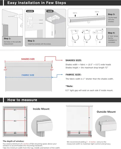 Vista 6 de LazBlinds Persiana enrollable sin cordón, persianas opacas para ventanas, tela impermeable con aislamiento térmico, protección UV, persianas