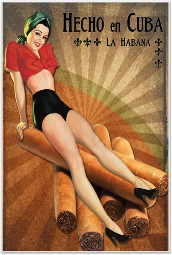 Habana Sunburst Cuban Cigar Pinup Publicidad | Impresión de viaje Vintage Art Decoración de pared | 11 x 17 pulgadas