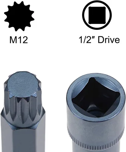 Vista 3 de uxcell 1/2" Drive x M12 (0.472 in) Triple Square Spline Bit Socket, brocas de acero S2, enchufes CR-V de 8" de longitud (solo para uso manual)