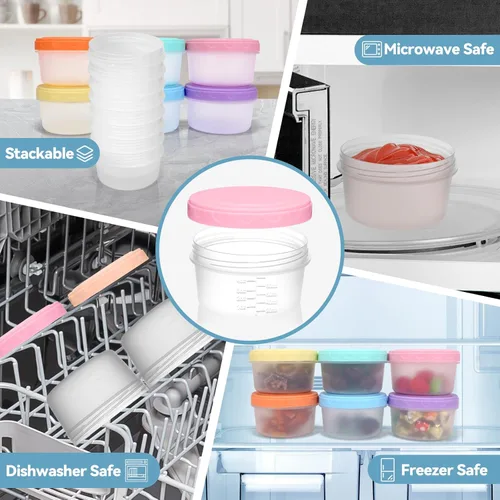 Vista 6 de 12 recipientes pequeños con tapas, cuencos de plástico reutilizables para aperitivos y puré, recipiente para aderezo de ensalada, delicatessen