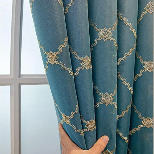 Vista 6 de Amidoudou 1 par de cortinas geométricas de doble capa para sala de estar, cortinas bordadas con patrón de diamante degradado para dormitorio