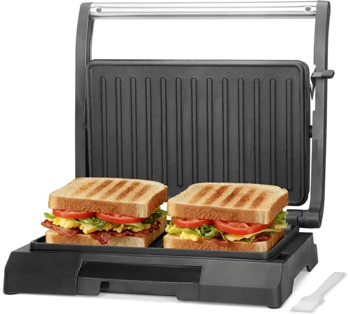 Baker's Friend Prensa Eléctrica Mini para Panini de 2 Rebanadas, Prensa Parrilla para Panini Sandwichera Eléctrica para Panqueques y Huevos, Bandeja