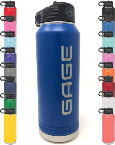 Vista 9 de Botella de agua personalizada con recubrimiento en polvo de 32 onzas, de acero inoxidable con doble pared aislada al vacío, grabado personalizado