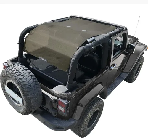 Vista 27 de Shadeidea - Parasol para vehículo Jeep Wrangler JK (2007-2018) de 2 puertas, delantero y trasero, pantalla de malla color negro, cubierta