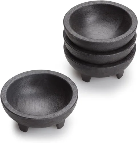 Vista 2 de Cuencos de plástico negro para salsa molcajete de 3 patas para salsas caseras, alimentos de fiesta, condimentos de picnic, salsas y coberturas