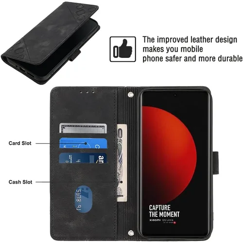 Vista 3 de Flip Case for Xiaomi 12 Ultra/12S Ultra,Skin Feeling Embossed Solid Color Premium Leather Wallet Case with Hand Strap