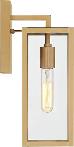 Vista 6 de John Timberland Titan - Moderna lámpara de pared para exteriores, marco rectangular dorado suave, paneles de vidrio transparente de 14 1/4 pulgadas