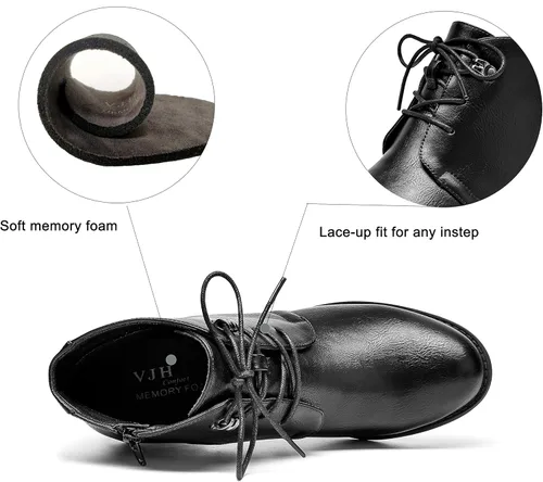 Vista 3 de VJH confort Botines para mujer, con cordones, punta redonda, cómodos, de tacón bajo, con cremallera lateral