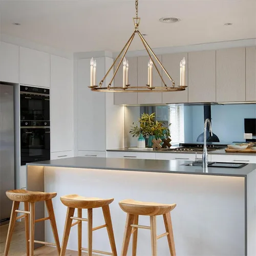 Vista 5 de LOVEDIMA Candelabro de rueda de carro, color dorado, rústico, de 35.4 pulgadas, con forma de vela, de metal con forma de vela, lámpara colgante