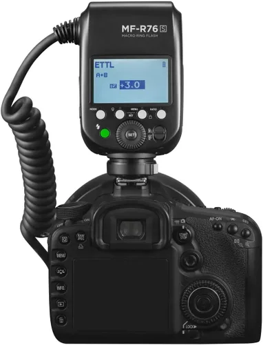 Vista 3 de Flashpoint MF-R76 TTL Macro Ring Flash para cámara Sony, ajuste de potencia, tiempo de reciclaje de 0.1-1s, anillo macro flash de 76 W alimentado