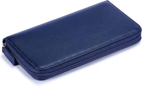 Vista 5 de HISCOW Funda para chequera con cremallera y tarjetero con divisor - Piel de becerro italiana, Azul guijarro, Classic